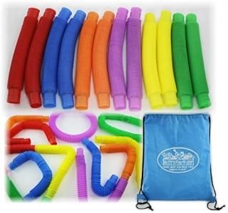 Matty's Toy Stop Pull 'N Pop Multi-Color Tubes Toobs with Storage Bag - 12 Pack