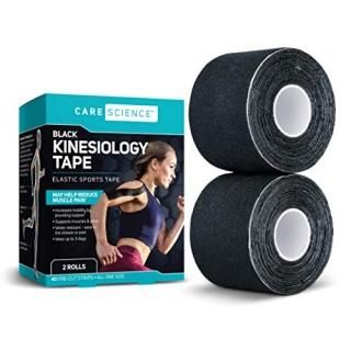 Care Science Waterproof Kinesiology Tape 40 ct Precut Strips 2 Rolls Black  Elas