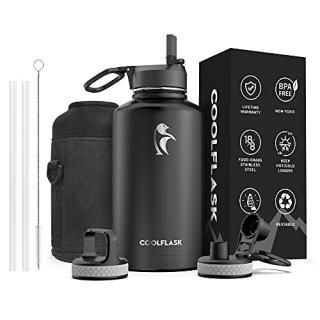 64 Water Bottle oz with Straw & Spout Lid Coolflask Insulated Water Bottle Half 