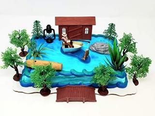 Cake Toppers Gone Fishing Fisherman Themed Birthday Set Featuring Camping Angler