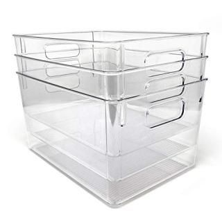 Isaac Jacobs 3-Pack Large Clear Storage Bins with Handles Plastic Organizer for 