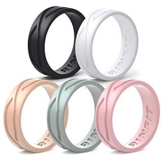 Rinfit Silicone Wedding Rings for Women - 5 Pack - Comfortable Durable Wedding R