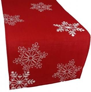 Xia Home Fashions Snowy Noel Embroidered Christmas Table Runner with White Snowf