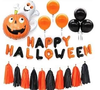Happy Halloween Party Balloon Banner - Fringe Tassel Garland Decor Set - Foil Gh