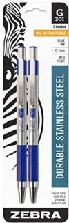 Zebra Pen G-301 Stainless Steel Retractable Gel Pen Medium Point 0.7mm Blue Ink 