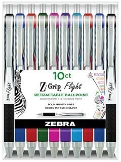 Zebra Pen Z-Grip Flight Retractable Ballpoint Pen Bold Point 1.2mm Assorted Colo