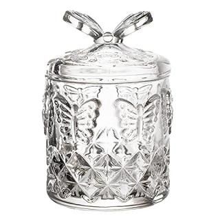 Crystal Glass Relief Butterfly Candy Dish Swab Box Storage Jar with Lid