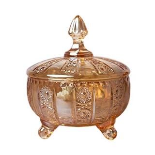 Sizikato Relief Crystal Glass Candy Dish with Lid Wedding Decor Candy Buffet Jar