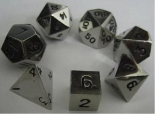 ᥿åMetallic Dice Games Metal Dice Polyhedral Set of 7 die Silver LIC002 