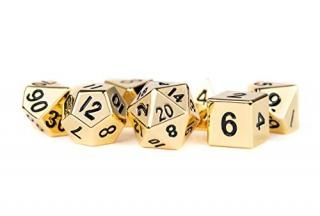 Metal Dice Polyhedral Set of 7 die 7 Gold