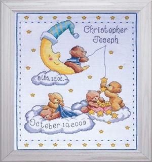 Bears In Clouds Birth Record Counted Cross Stitch Kit-11X14 14 Count 