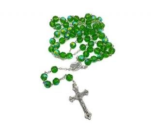 Catholic Green Rosary Crystal Beads Necklace Holy Mary & Crucifix Jerusalem by N