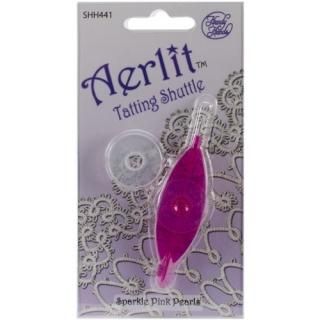 Aerlit Tatting Shuttle With 2 Bobbins-Sparkle Pink Pearls 