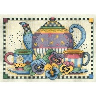 Teatime Pansies Mini Counted Cross Stitch Kit-7X5 14 Count 