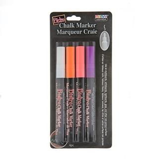 Bistro Fine Point Chalk Marker Set 4/Pkg-Fluorescent VioletOrangeRed and White 