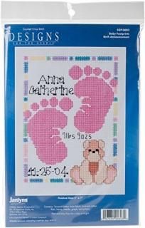 Special Moments Baby Footprints Mini Counted Cross Stitch Ki-5X7 14 Count Magent