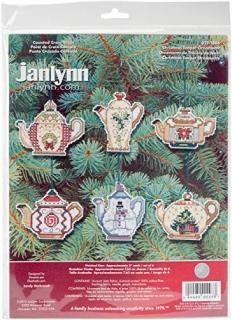 Christmas Teapot Ornaments Counted Cross Stitch Kit-3 14 Count Set Of 6 