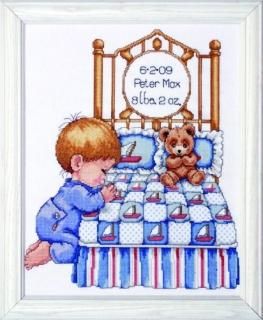 Bedtime Prayer Boy Birth Record Counted Cross Stitch Kit-11X14 14 Count 