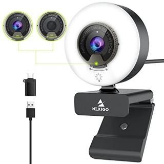 60FPS Streaming Webcam with Ring Light Fast AutoFocus Built-in Privacy Cover 202