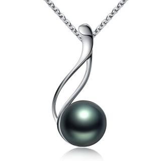 VIKI LYNN Tahitian Cultured Black Pearl Pendant Necklace 9-10mm Round Sterling S