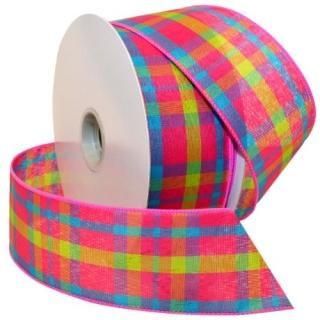 Morex Ribbon 7380 Color Chic Plaid Ribbon 2.5 x 50 Yd Shocking Pink/Turquoise