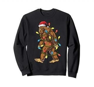Bigfoot Santa Christmas Tree Lights Xmas Boys Men Sasquatch Sweatshirt