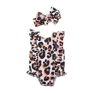 Mud Pie Girls' Leopard Swimsuit and Headband Pink 3T