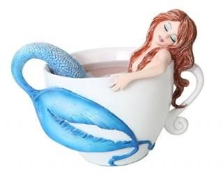 4.25 Inch Relaxing Mermaid in White Coffee Cup Statue Figurine