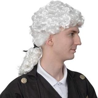 Skeleteen George Washington White Wig - Historical Colonial Powdered Wig with Po