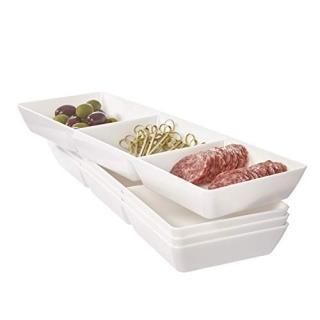 Set of 4 Avant 3-Compartment White Plastic Appetiser Serving Tray