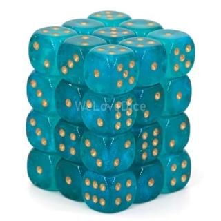 Chessex Borealis 12mm d6 Teal/Gold Luminary Dice Block 36 dice 27985