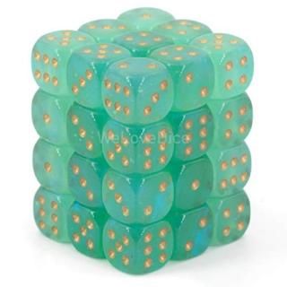 Chessex Borealis 12mm d6 Light Green/Gold Luminary Dice Block 36 dice 27975