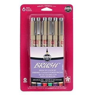 Sakura 38061 6-Piece Pigma Assorted Colors Brush Pen Set by Sakura