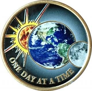 One Day At A Time Universe Sun Moon Earth Medallion Color Serenity Prayer Chip b