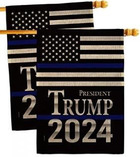 Trump Flag President Thin Blue Line Burlap House Flag-2 pcs Pack Patriotic Vote 