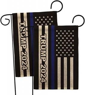 Trump Flag 2024 Thin Blue Line Burlap Garden Flag 2pcs Pack Patriotic Vote Presi