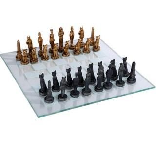 Ancient Egyptian God Kingdom Civil War Chess Set with Glass Board 17 x 17 -33PCS
