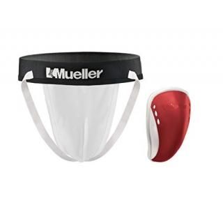 Mueller Athletic Supporter with Flex Shield Cup White/Red Teen Regular