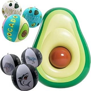 1 Large 65 in Avocado Inflatable + 3 Avocado Beach Balls + Set of 3 Shark T-rex 