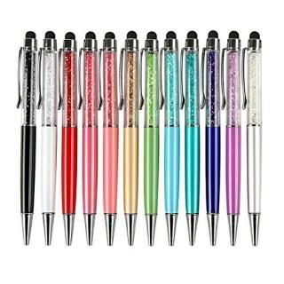 12 colors - 12pcs/pack MengRan Bling Bling 2-in-1 Slim Crystal Diamond Stylus pe