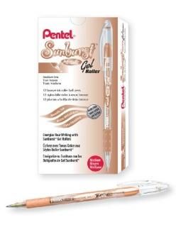 Pentel Sunburst Metallic Gel Pen 0.8mm Tip Writes 0.4mm Line Bronze/Transparent 