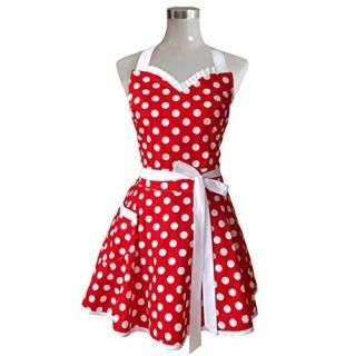 Lovely Sweetheart Red Retro Kitchen Aprons Woman Girl Cotton Polka Dot Cooking S