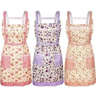 3 Pieces Kitchen Floral Aprons Soft Flower Aprons Women Chef Aprons Adjustable C