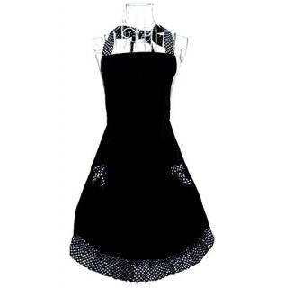 Cute Polka Dot Black Flirty Cake Aprons W/Pockets For Women Gils Vintage Aprons