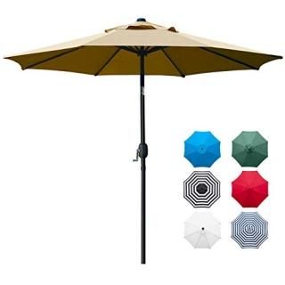 Sunnyglade 9' Patio Umbrella Outdoor Table Umbrella with 8 Sturdy Ribs Tan