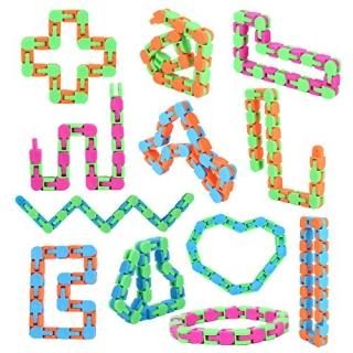 12Pcs Wacky Tracks Sensory Fidget Toys Snap and Click Fidget Chain Toys Snake Pu