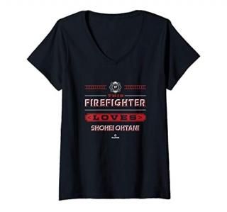 Womens This Firefighter Loves Shohei Ohtani V-Neck T-Shirt