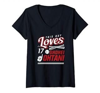 Womens This Guy Loves Shohei Ohtani V-Neck T-Shirt