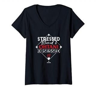 Womens Stressed Blessed and Shohei Ohtani Obsessed V-Neck T-Shirt