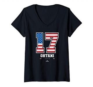 Womens Shohei Ohtani - US Flag Number V-Neck T-Shirt